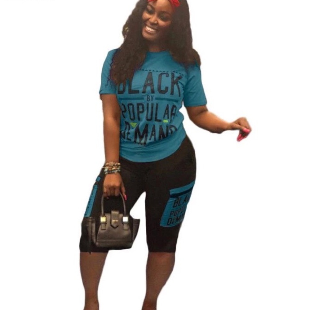 2pc Turquoise blue short set XL
